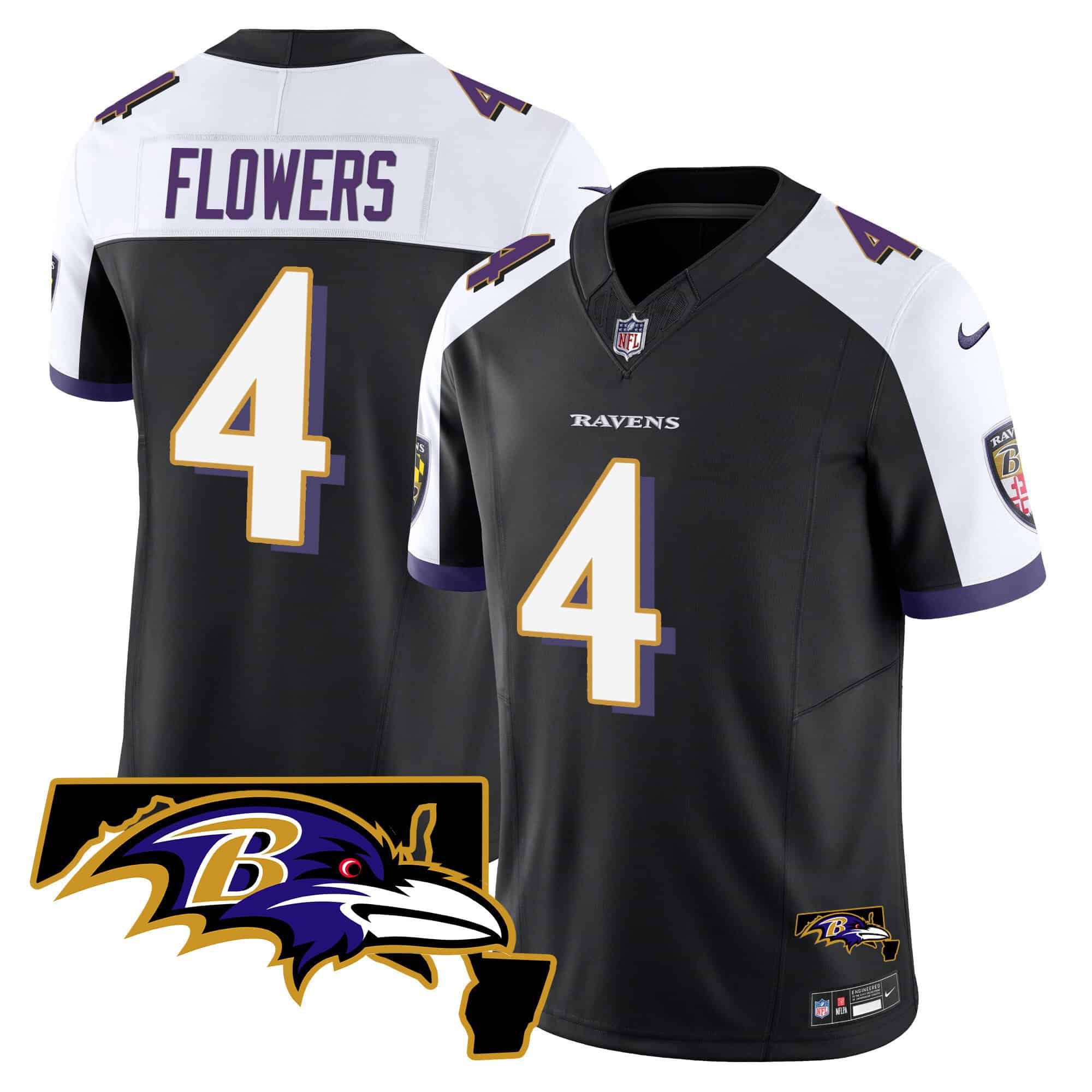 Men Baltimore Ravens #4 Flowers Black 2024 Nike Maryland Patch Vapor Limited NFL Jersey->indianapolis colts->NFL Jersey
